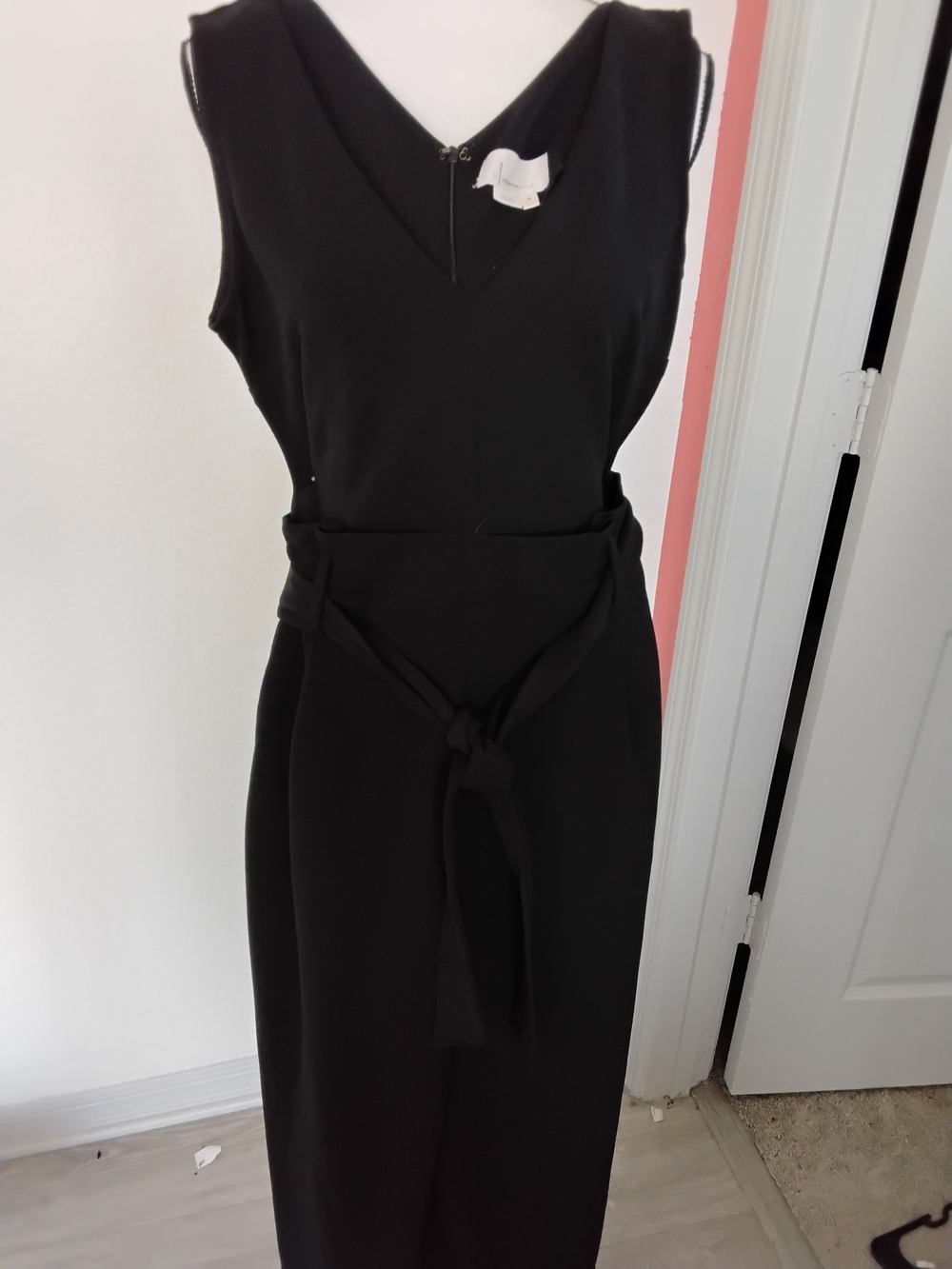 Anthropologie Black Sleeveless V-Neck Jumpsuit with Tie Waist